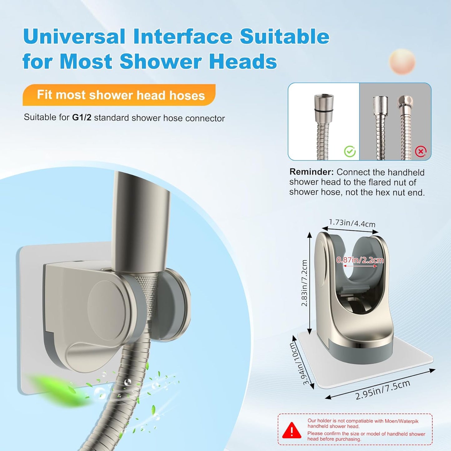 Hibbent Shower Head Holder, Strong Adhesive, Waterproof, Height Adjustable, Wall Mount, No Drilling, Matte Black