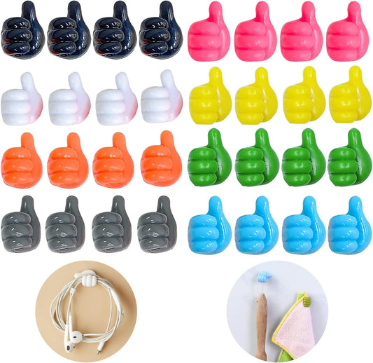 32 Pcs Self Adhesive Thumb Hooks, Waterproof Cable Holder Wire Cord Clip Management, Cute Thumb Cord Holder for Desk, Wall, Key (Multicolor)