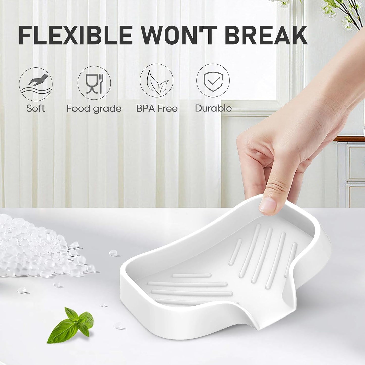 Great Silicone Soap Dish - 4 Pcs Thickened Self-Draining Soap Tray for Shower & Bathtub-Great High-Purity Silicone Soap Dish