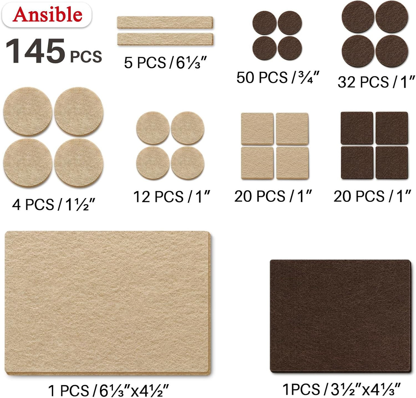 Ansible 60 PCS Felt Furniture Pads 1", Felt Pads for Chair Leg Floor Protectors for Hardwood Floors Round (Beige)