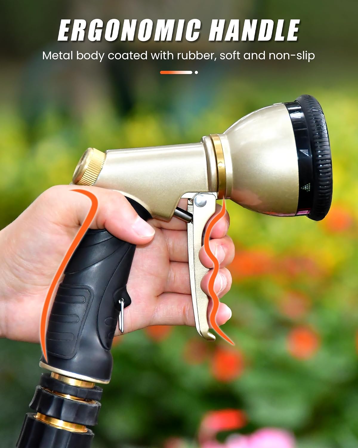 RAINPOINT Garden Hose Nozzle, 9 Spray Patterns Hose Sprayer Nozzle, Heavy Duty Metal Water Hose Nozzle, Adjustable Hand Sprayer, Watering Plants and Lawn, Pet Showering (Nozzle, Gray)
