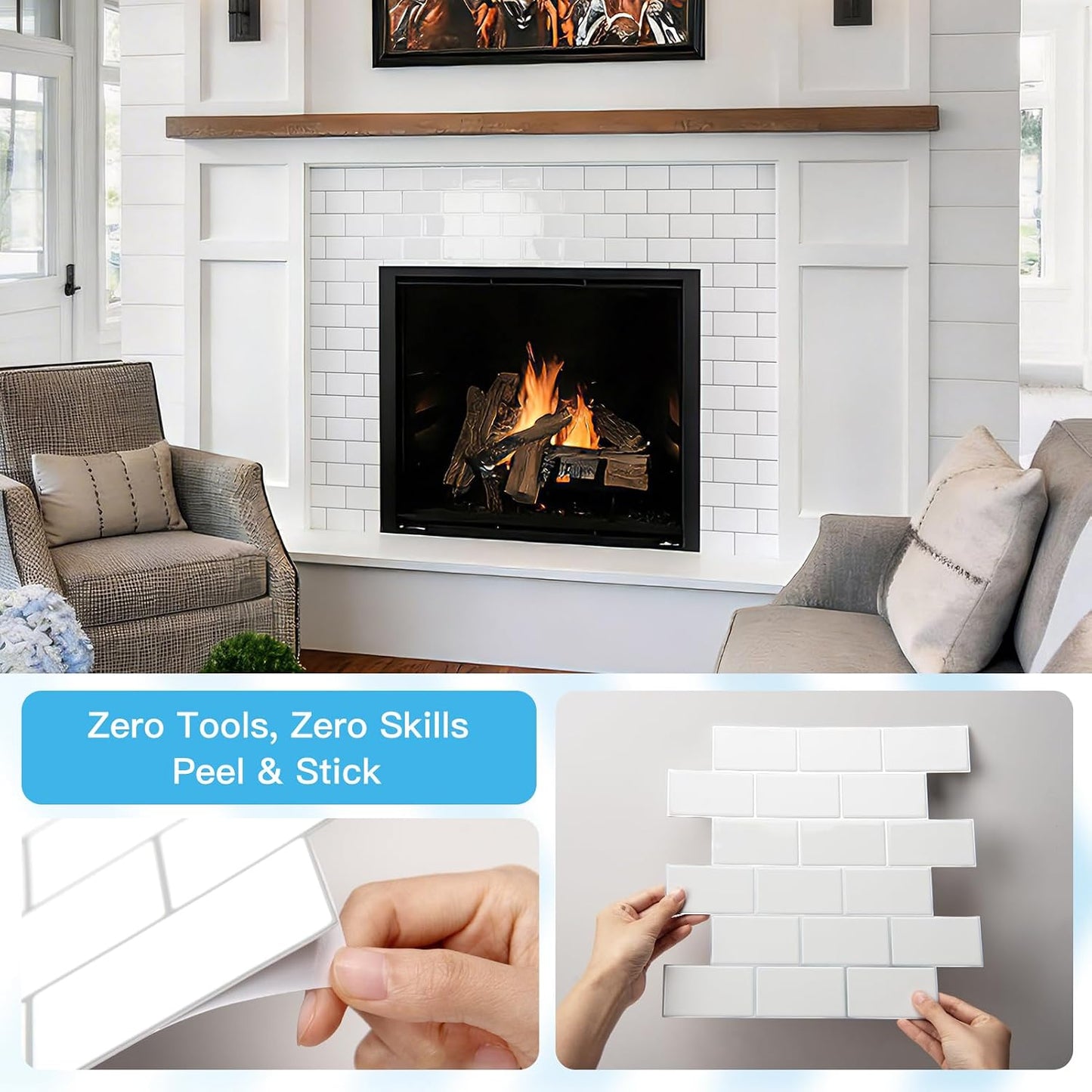 Art3d Peel and Stick Backsplash for Kitchen White Subway (10 Tiles, Thicker Design)