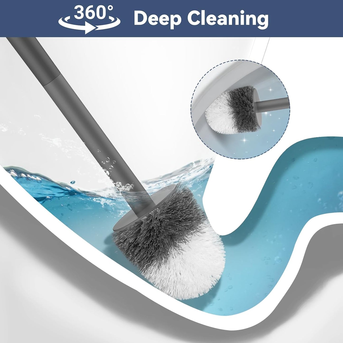 Toilet Brush, 3 Pack Compact Toilet Bowl Brush and Holder Set with Nylon Bristles Toilet Cleaner Brush Hidden Toilet Scrubber Brush for Bathroom Cleaning, Grey & White