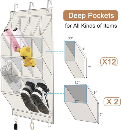 FENTEC 1 Pack Over-the-Door-Shoe-Organizers,Hanging Organizers with Large Pocket Shoe Holder Hanging Shoe Rack for Closet Shoe Organizer for Wall, Over Door Organizer with 15 Pockets Gray