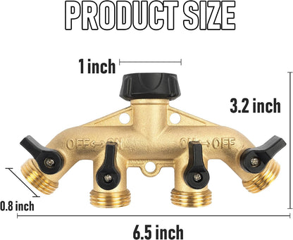 Hourleey Brass Garden Hose Splitter 2 Way, 3/4 Inch Hose Connector Tap Splitter, Hose Y Splitter, Hose Spigot Adapter 2 Valves with Extra Rubber Washers