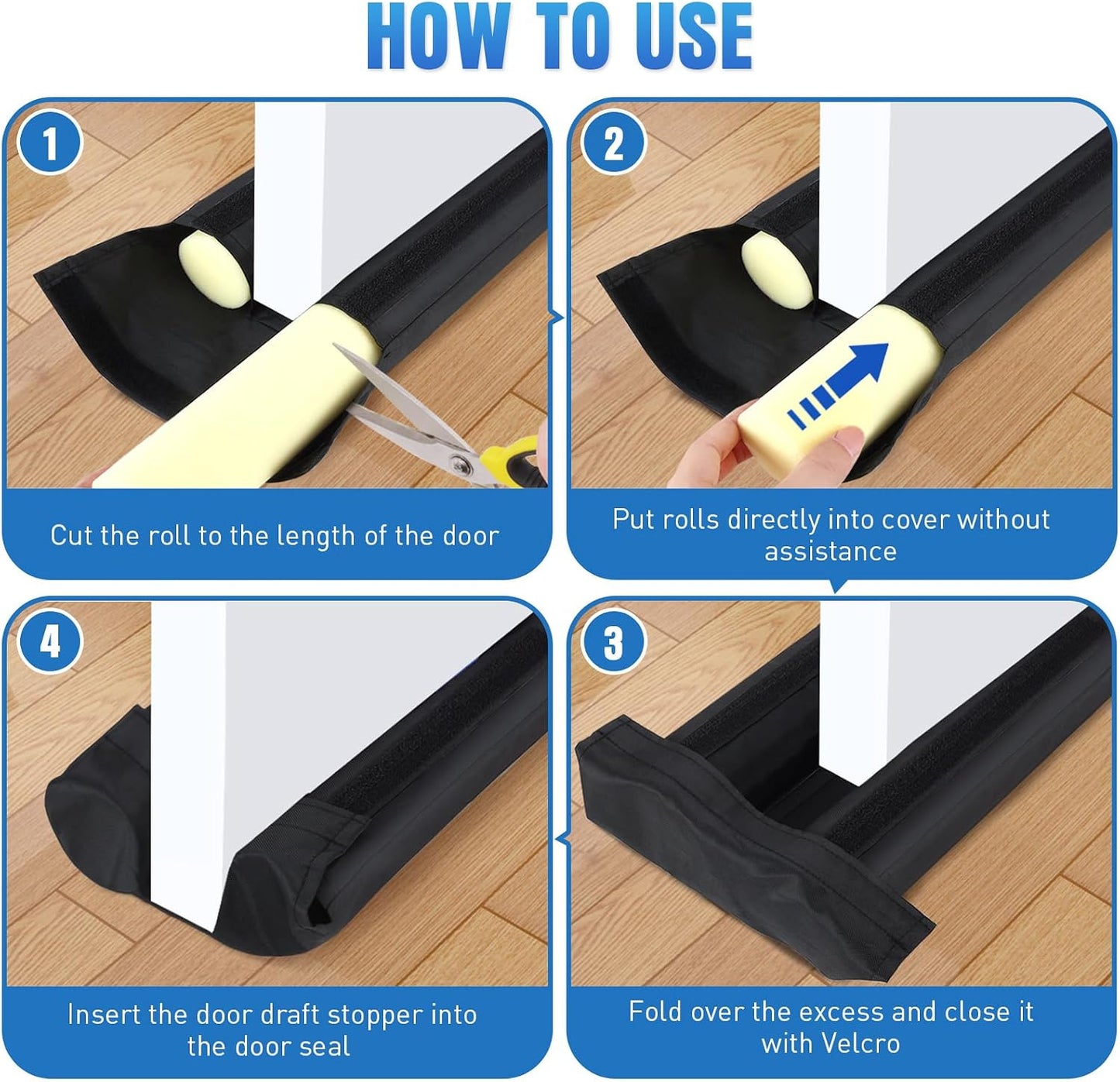 BlissTrends Door Draft Stopper Covers Gaps up to 2.36", Draft Stopper for Bottom of Door Soundproof, Windproof, Dustproof, Block Light, Insect Resistant, Under Door Draft Stopper 36 Inch (Black)