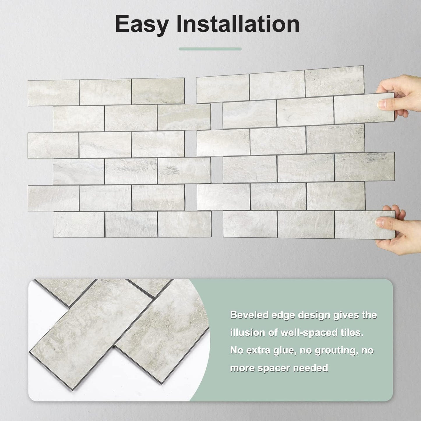 STICKGOO 10-Sheet Subway Tile Peel and Stick Backsplash, Seamless Design Polished Eurasia Beige Kitchen Backsplash Wall Tiles, Glossy Surface Waterproof Stick on Tile for Bathroom, RV, Fireplace