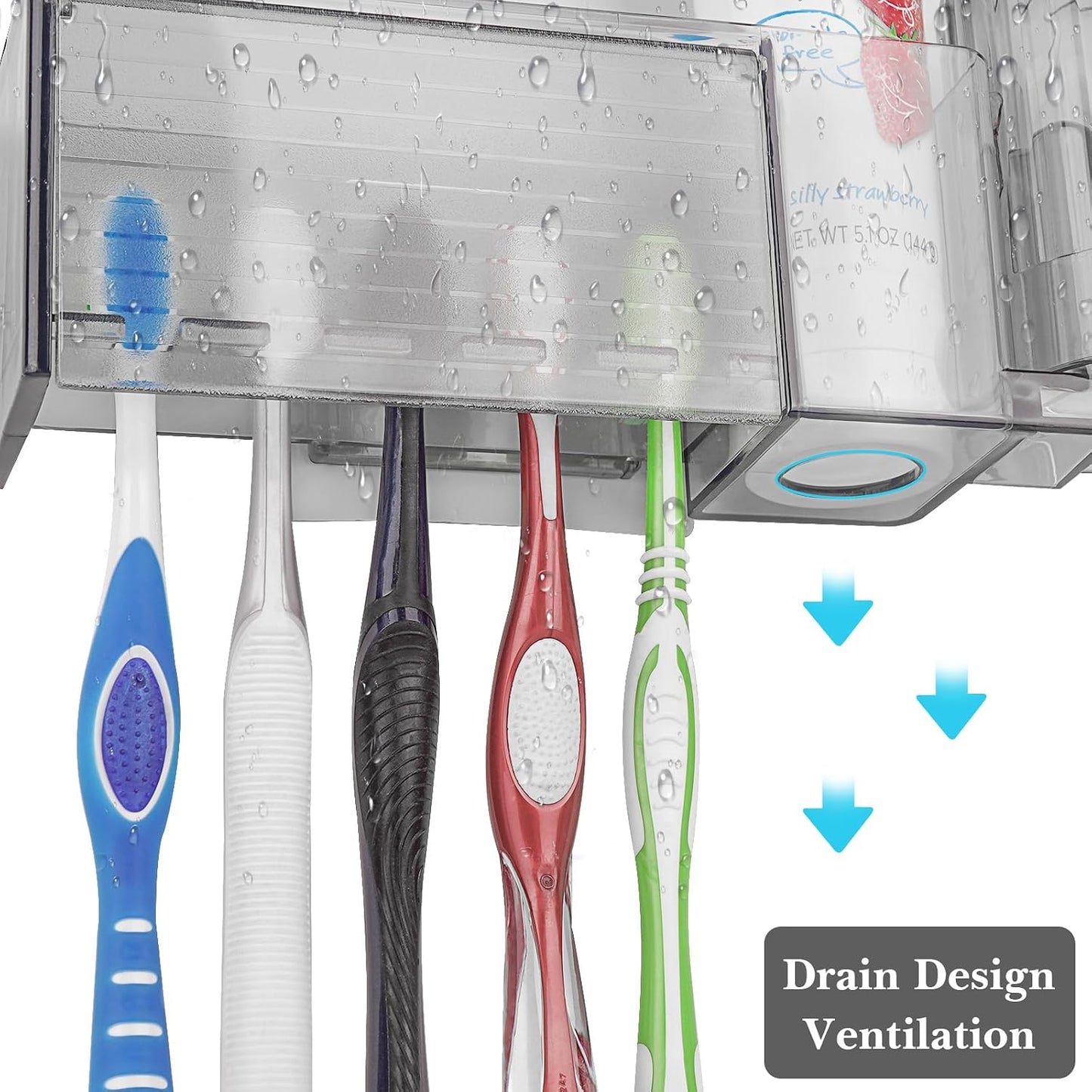 Linkidea 5 Slots Wall Mount Toothbrush Holder with Cover for Bathroom, Plastic Storage Organizer for Toothpaste, Gargle Cup, Compatible with Oral-B Cross Action, Colgate Renewal (Gray)