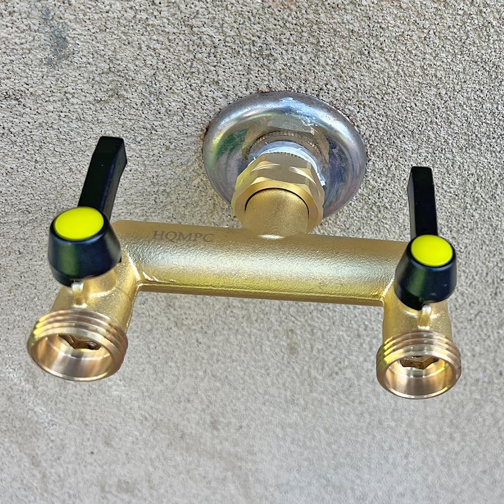 HQMPC Hose Splitter Garden Hose 3 Way Valve Brass Hose Splitter with Solid Long Handle Hose Spigot Splitter 3 Way Valve 3/4" GHT Thread