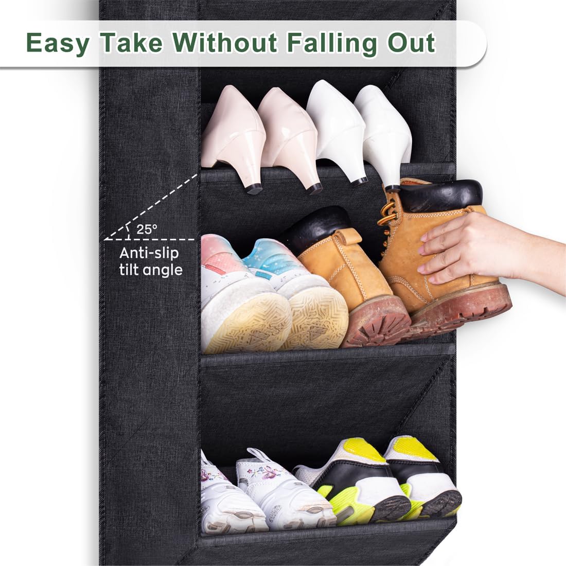SLEEPING LAMB Over The Door Shoe Organizer for Closet with Large Deep Pockets, Narrow Shoe Rack for Door Hanging Boots Storage, Black