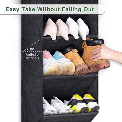 SLEEPING LAMB Over The Door Shoe Organizer for Closet with Large Deep Pockets, Narrow Shoe Rack for Door Hanging Boots Storage, Black