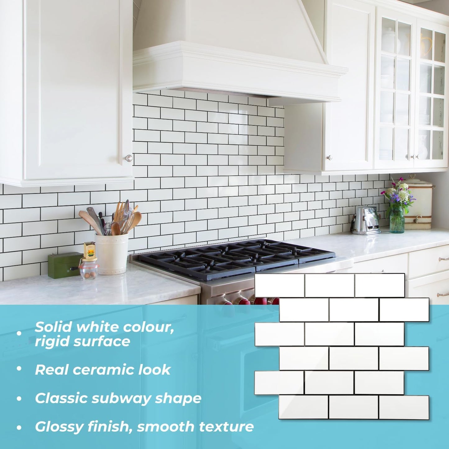 STICKGOO 10-Sheet Subway Tile Peel and Stick Backsplash, Seamless Design Polished Eurasia Beige Kitchen Backsplash Wall Tiles, Glossy Surface Waterproof Stick on Tile for Bathroom, RV, Fireplace
