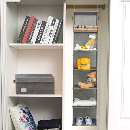 BrilliantJo 2 Pack Hanging Closet Organizer, 5 Shelves Hanging Storage with 6 Side Pockets for Clothes Shoes, 43"x12"x12"(Black)