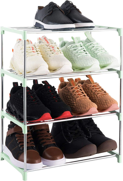 3-Tier Stackable Small Shoe Rack, Lightweight Shoe Shelf Storage Organizer for Entryway, Hallway and Closet(Black)
