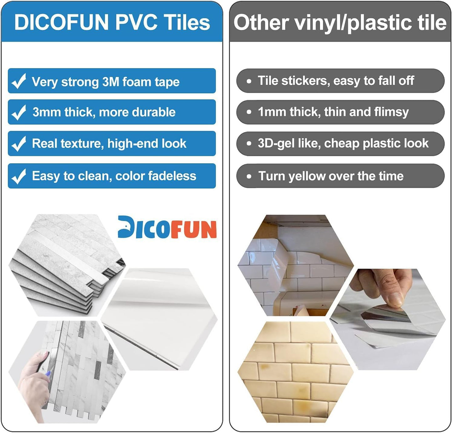 DICOFUN 10-Sheet Peel and Stick Backsplash Wall Tile, PVC Kitchen Backsplash Peel and Stick in Sandstone, 9.4 sq.ft