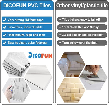 DICOFUN 10-Sheet Peel and Stick Backsplash Wall Tile, PVC Kitchen Backsplash Peel and Stick in Sandstone, 9.4 sq.ft