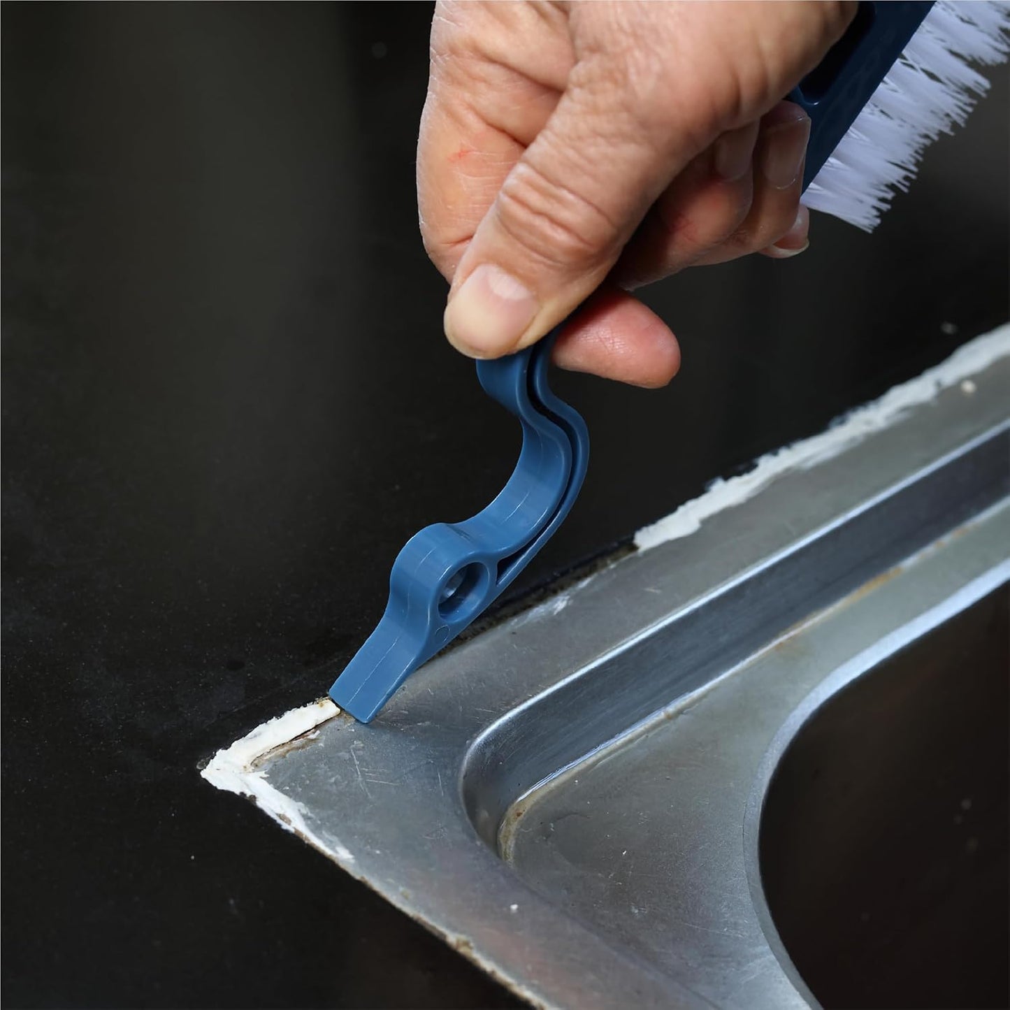 Slick- Window Track Cleaning Brush, 2 Pack, Blue Ergonomic Handle | Built-in Scraper, Multipurpose Window Track Cleaning Tool for Sliding Doors, Windows, Corners, Dust, Dirt & Narrow Gaps
