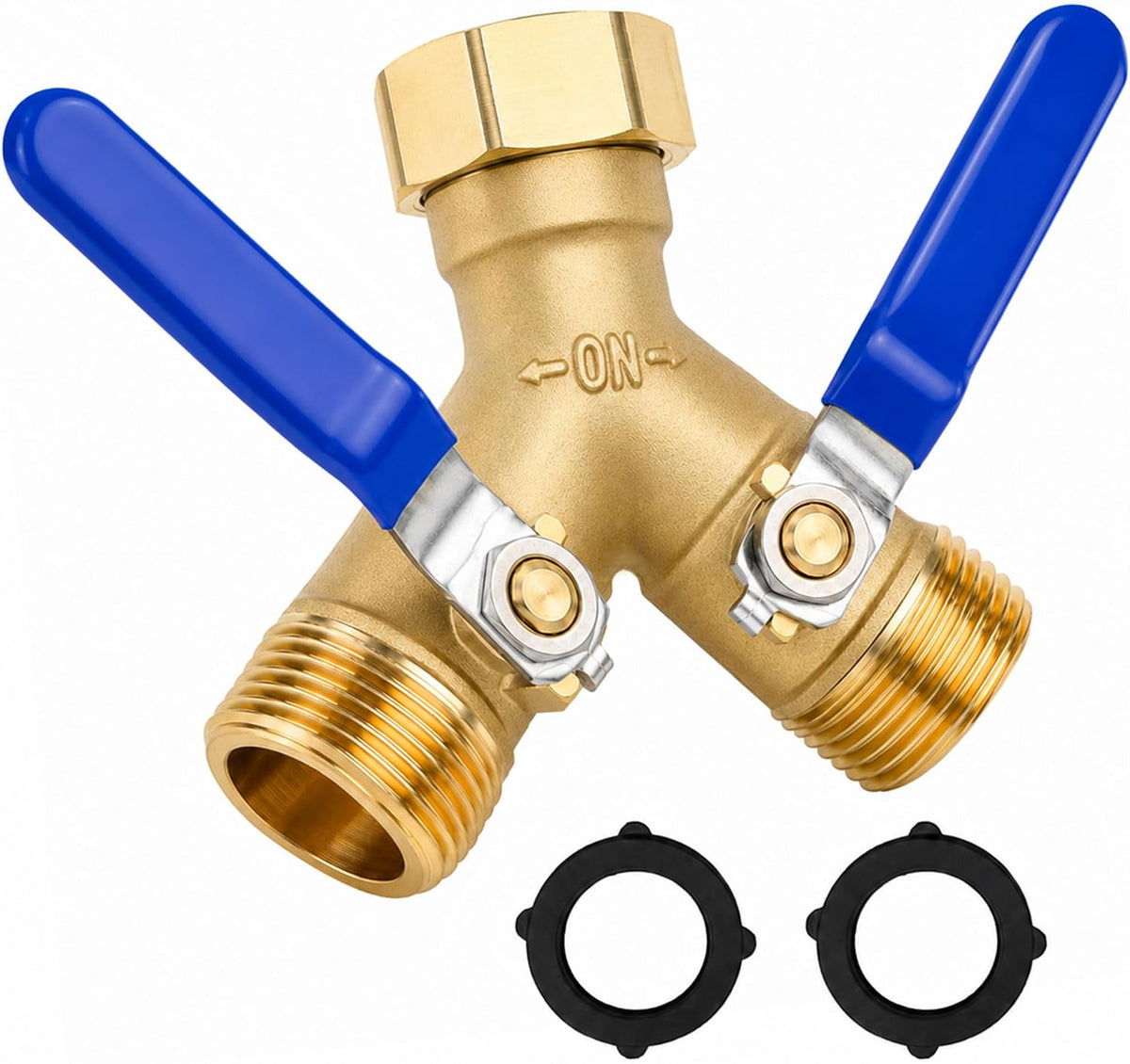 CARPATHEN Brass Hose Splitter 2 Way Heavy Duty - Solid Brass Garden Hose Splitter, Y Valve Water Connector with Long Handles, Full Flow 3/4 Inch GHT Thread for Outdoor Faucet and Spigot, Leak-Proof