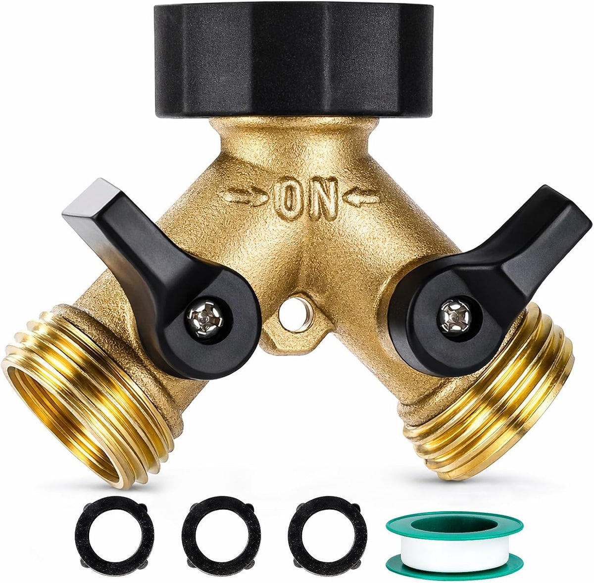 Brass Hose Splitter 2 Way, Heavy Duty Garden Hose Splitter with Shut Off Valves, Y Connector Hose Adapter, No Leak, Includes Washers & Teflon Tape – Dalmbox