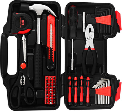 144-Piece General Household Hand Tool Kit with Plastic Toolbox Pink | Basic General Hand Tool Kit, Household Tool Set, for Home Repair, Office & College Dormitory Use, Daily Use for Women