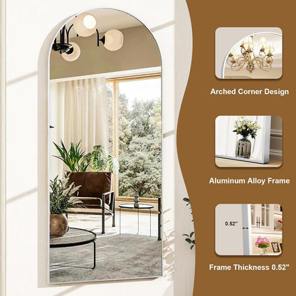 HARRITPURE 64"x21" Arched Full Length Mirror Free Standing Leaning Hanging Mounted Mirror Aluminum Frame Modern Simple Home Decor for Living Room Bedroom Cloakroom, Gold