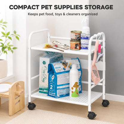 2-Tier Metal Rolling Cart, Compact Under Desk Storage Organizer | 12.2" clearance fits binders & tall bottles; anti-drop safety guard; small space mobile shelf for home, bedroom & office.
