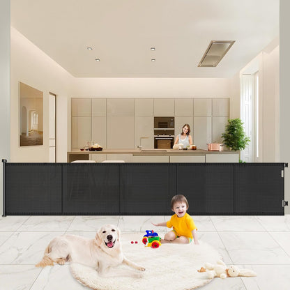 Pawtners Retractable Baby Gates Extra Wide, 41" Tall Extends up to 71" Wide, Dog Gate Indoor for Stairs, Pet Gate with Support Rods for Doorways Hallways Indoor & Outdoor-Black