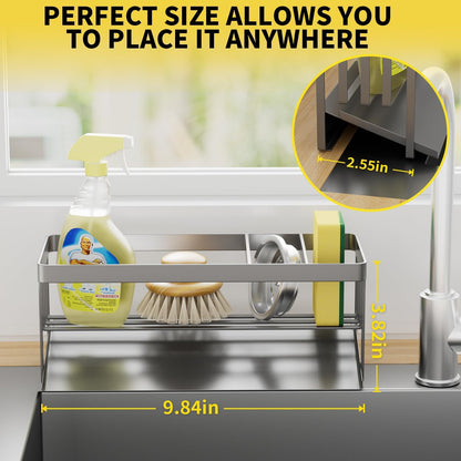 Kitchen Sink Caddy Organzier with Sponge Holder and Removable Drip Tray for Kitchen Sink, 304 Stainless Steel Organize for Sponge Soap Dish Brush Storage Accessories(Black)