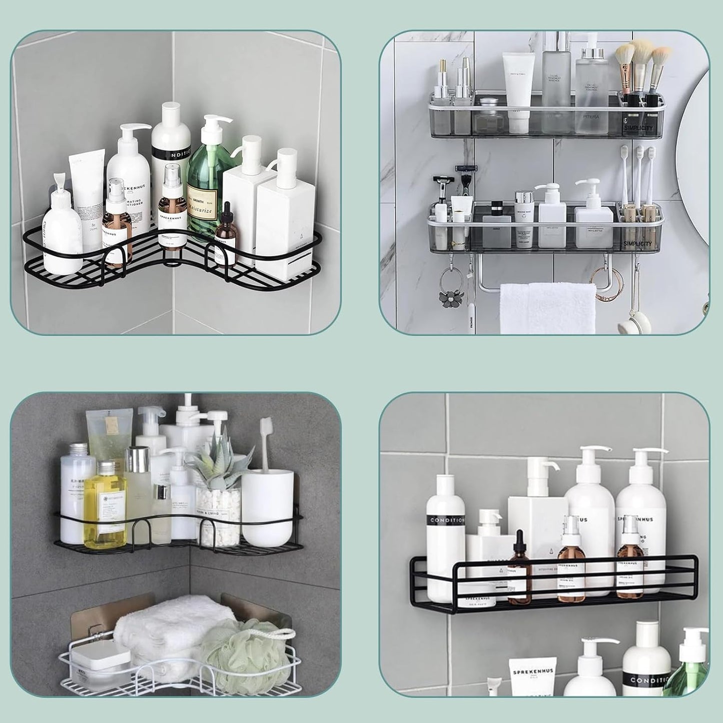 4PCS Shower Caddy Adhesive Sticker Replacement Hook for Corner Shower Caddy Bathroom Rack Shelf Soap Dish Basket Wall Hanging Hook with Strong Sticky, No Drilling