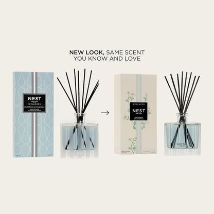 NEST New York Reed Diffuser, Wild Mint & Eucalyptus - 5.9 fl oz - Fragrance for Up to 90 Days - Reusable, Refillable Glass Holder - Includes 8 All-Natural Reed Sticks - Flame Free