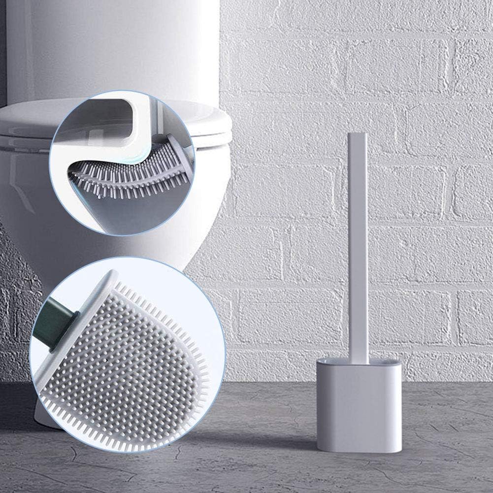 Revolutionary Silicone Flex Toilet Brush with Holder,No-Slip Long Handle Toilet Brush with Holder, Standing Holder & Wall Mounting Cleaning Brush Set (Blue)