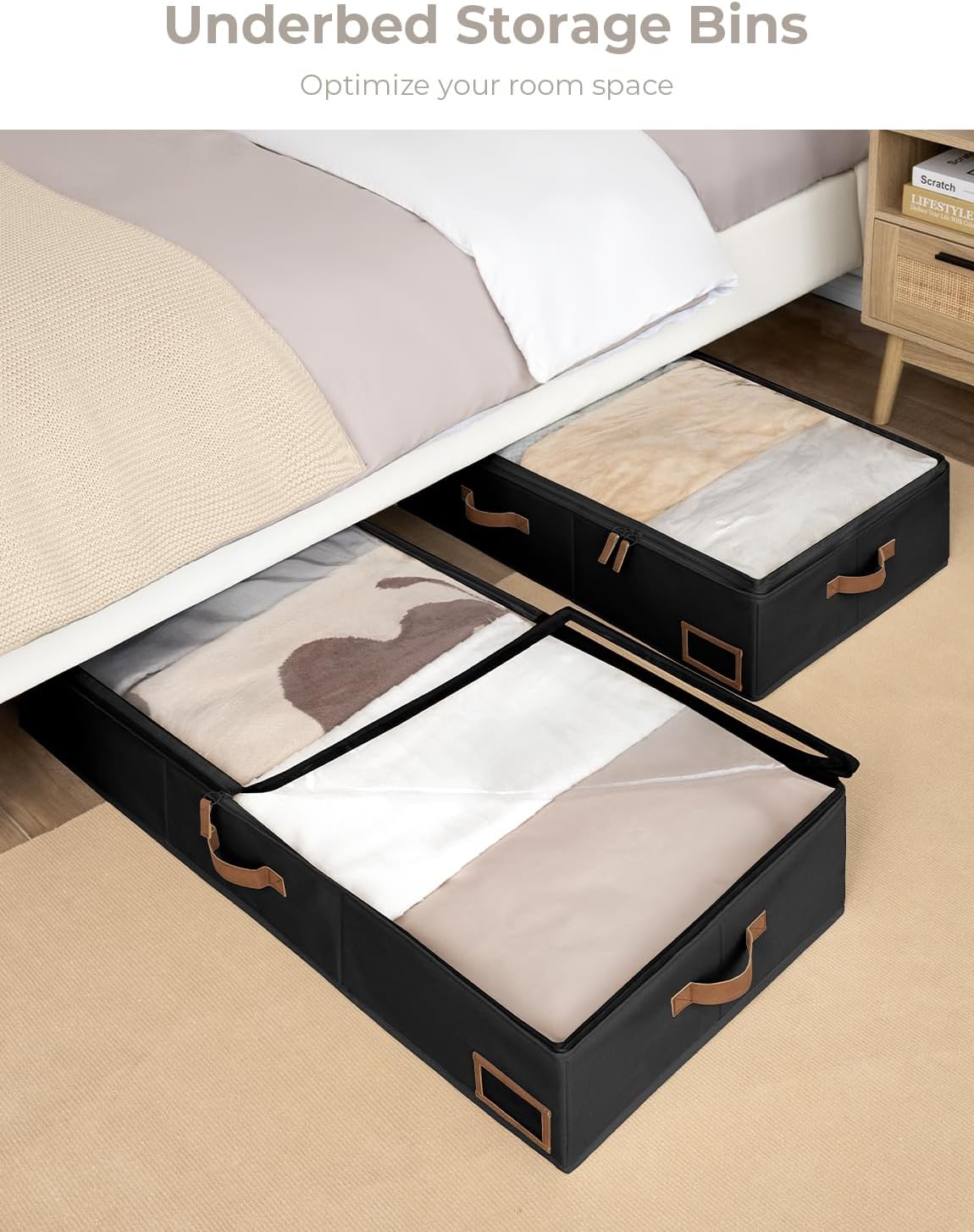 StorageWorks Large Under Bed Storage Containers with Handles and Label Holder, 2 Pack Ultra-thick Fabric Underbed Bins, Closet Organizer for Clothes, Blankets, Sweater