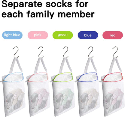 3 PACK Hanging Mesh Laundry Bags with S Metal Hooks,10x12 Inch Hanging Socks Laundry Bags, for Washing Machine