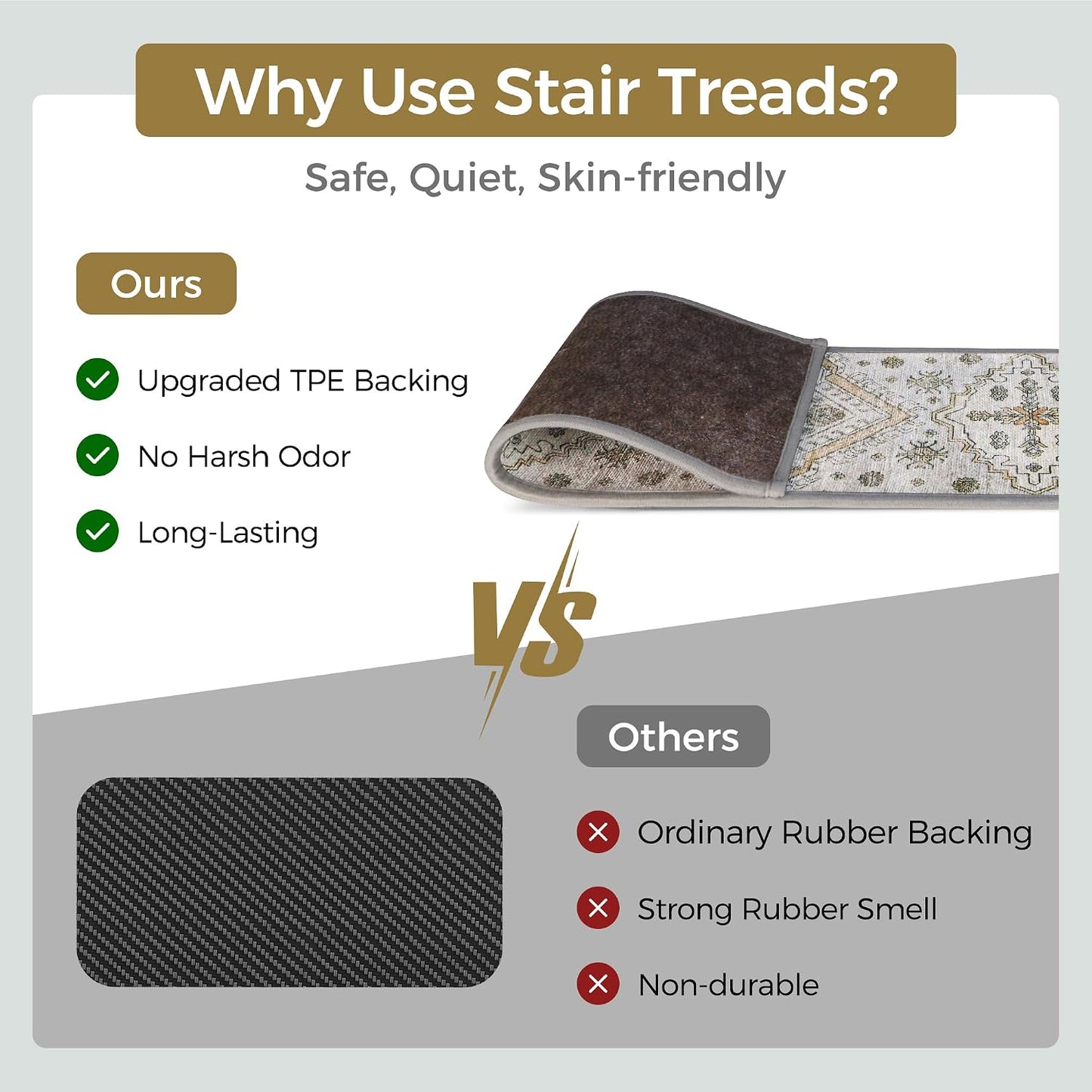sarben Non Slip Stair Treads for Wooden Steps 15PCS - 8"x30" Indoor Safety Carpet, Edging Mats with TPE Adhesive Backing, Pet and Elderly Friendly Stair Rugs (Taupe) - Colors A