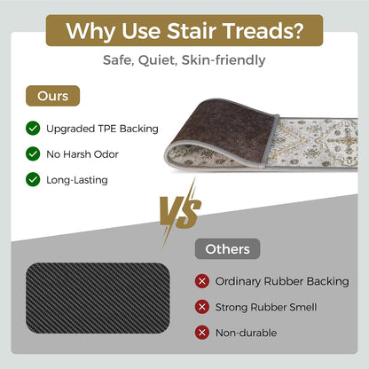 sarben Non Slip Stair Treads for Wooden Steps 15PCS - 8"x30" Indoor Safety Carpet, Edging Mats with TPE Adhesive Backing, Pet and Elderly Friendly Stair Rugs (Taupe) - Colors A