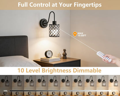 Battery Operated Wall Sconce Set of 2, Rechargeable Wireless Sconces with Dimmable Detachable Magnetic Bulbs and Remote, 3 Colors Wall Lights for Bedroom Living Room Hallway Fireplace