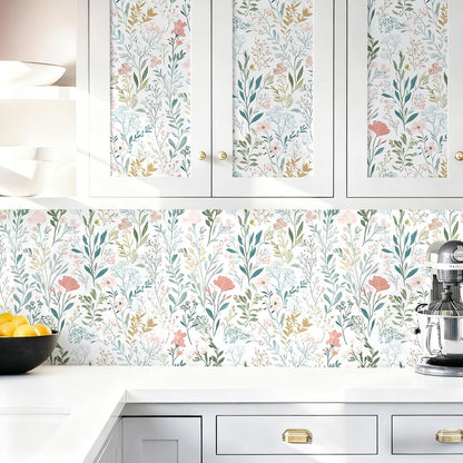 Froluya Floral Peel and Stick Wallpaper Boho Floral Contact Paper 16.9" x 118.1" Modern Wildflower Self Adhesive Wallpaper for Bathroom Flower Decorative Removable Wall Paper for Bedroom Cabinets