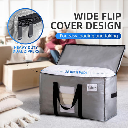 TAILI Extra Large Moving Bags, 4 Pack Blue Heavy Duty Totes For Storage with Visible Window, Wrap Around Handles, Storage Bags for Space Saving, Alternative to Moving Boxes
