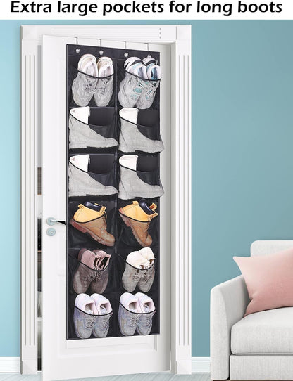 KIMBORA Over The Door Shoe Organizer 12 Large Mesh Pockets Boots Hanging Storage Shoe Rack for Closet White