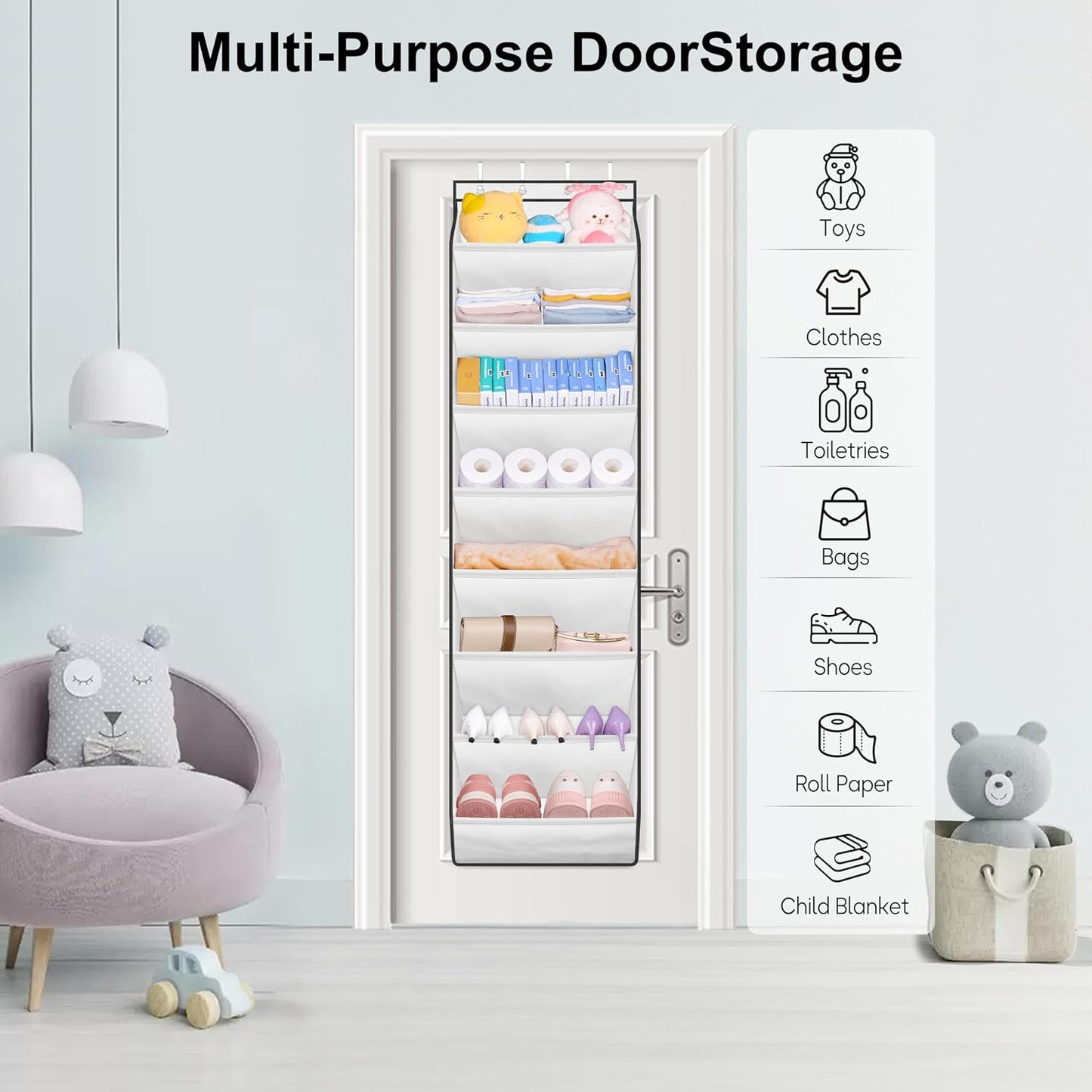 SLEEPING LAMB Over The Door Shoe Organizer for Closet with Large Deep Pockets, Narrow Shoe Rack for Door Hanging Boots Storage, Black
