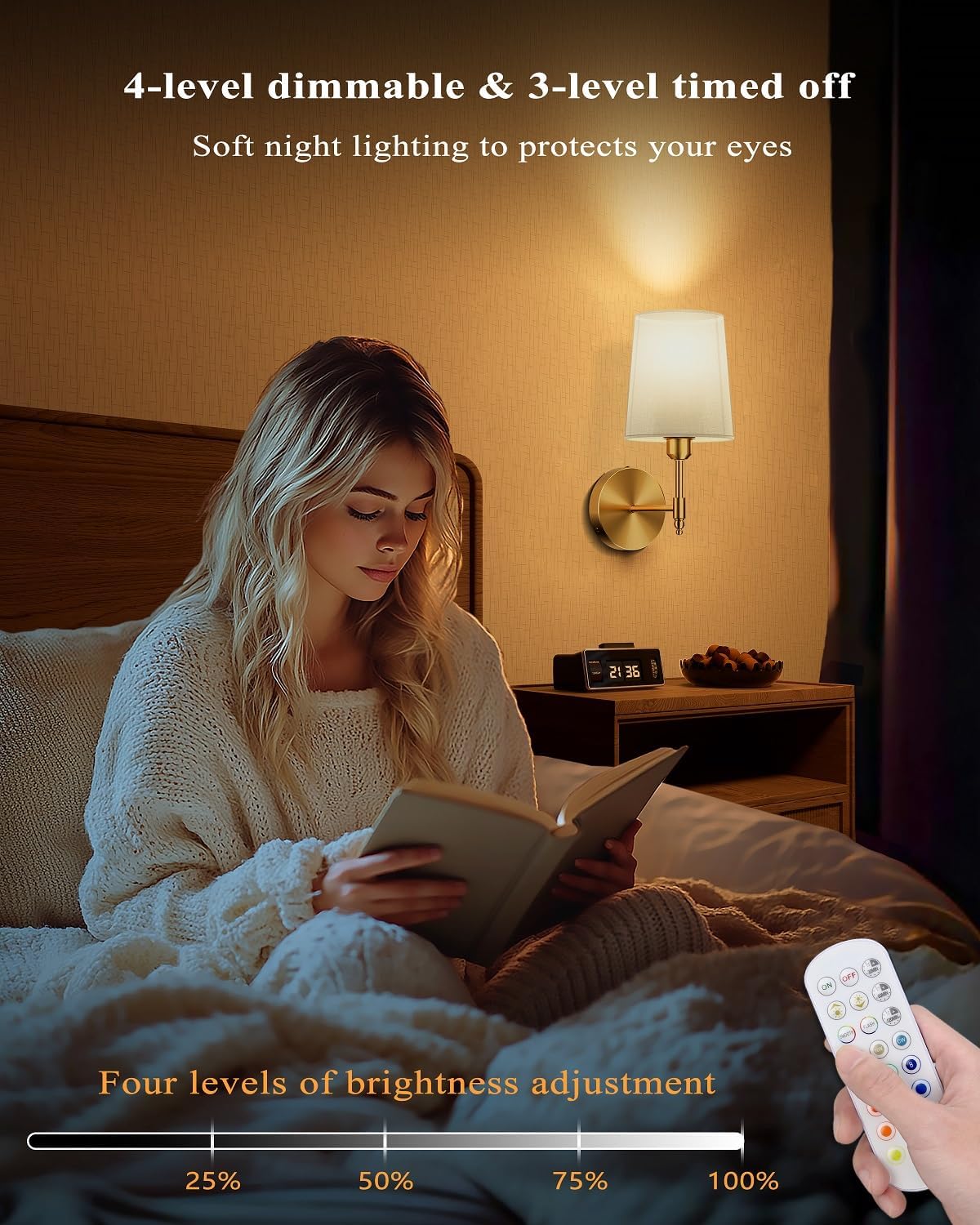 Ouyulong Battery Operated Wall Sconces Set of 2, Wireless Rechargeable Dimmable Wall Light with RGB Bulb and Remote for Bedroom, Living Room, Hallway (Gold)