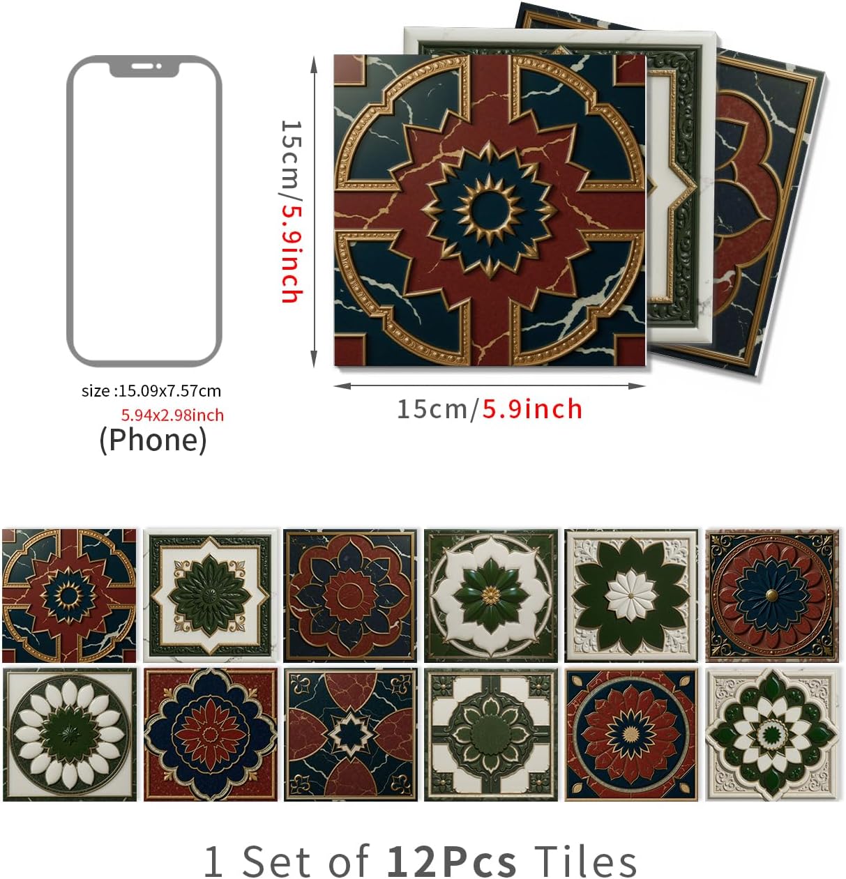 Peel and Stick Backsplash Tile Sticker for Kitchen and Bathroom Walls - 24 Removable 5.9"x5.9" Tiles, Waterproof