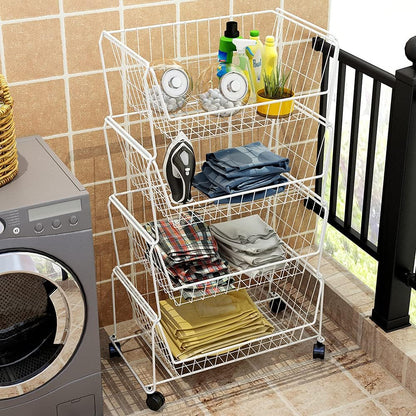 PUSDON 6-Tier Tall Stackable Wire Storage Baskets with Wheels, Vertical Metal Rolling Utility Cart, High Capacity Produce Basket for Kitchen Pantry, Snack Organizer, Matte Black