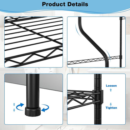 3 Tier Over Washer Dryer Storage Shelf, Carbon Steel Adjustable Height Laundry Organizer with Hooks Hanging Rod Anti-Tip for Laundry Room Black