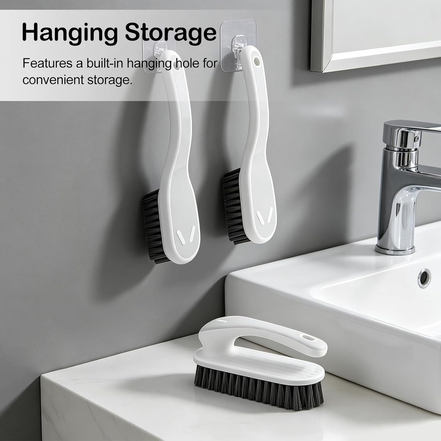 SetSail Soft Bristle Scrub Cleaning Brush 3 Pack Anti- Slip Stain Remover Laundry Brush for Clothes Easy to Grip Small Fabric Cleaning Brush Household Cleaning for Shoes，Carpet, Bathroom Grey White.