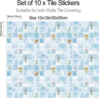 Peel & Stick Tile Stickers Waterproof Self-Adhesive Backsplash Stickers for Kitchen Bathroom Decor 10 Pack 11.8''x11.8'' (Light Green)