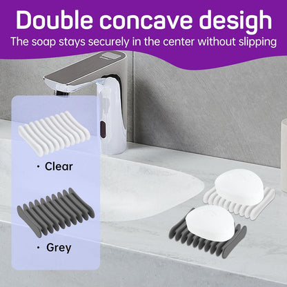2 Pcs Self Draining Silicone Soap Holder - Waterfall Design Soap Dishes for Bathroom, Keeps Soap Bars Dry & Clean,White