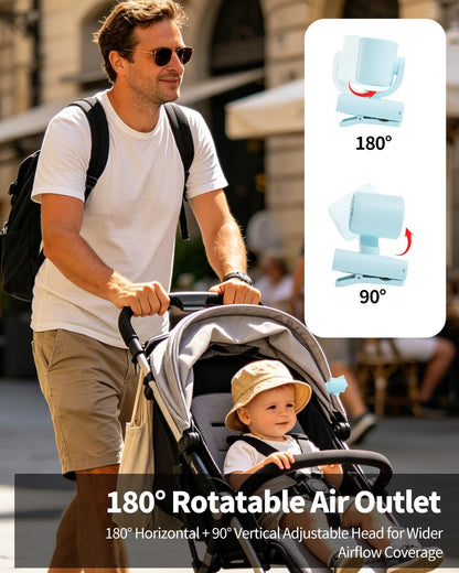 Mini Clip On Fan Portable, Mini Portable Fan with 6 Speeds LED Display, USB-C Rechargeable Small Clip Fan for Outdoor Clips Stroller, Bike, Umbrella Desk, Visor Hat, Sports (White)