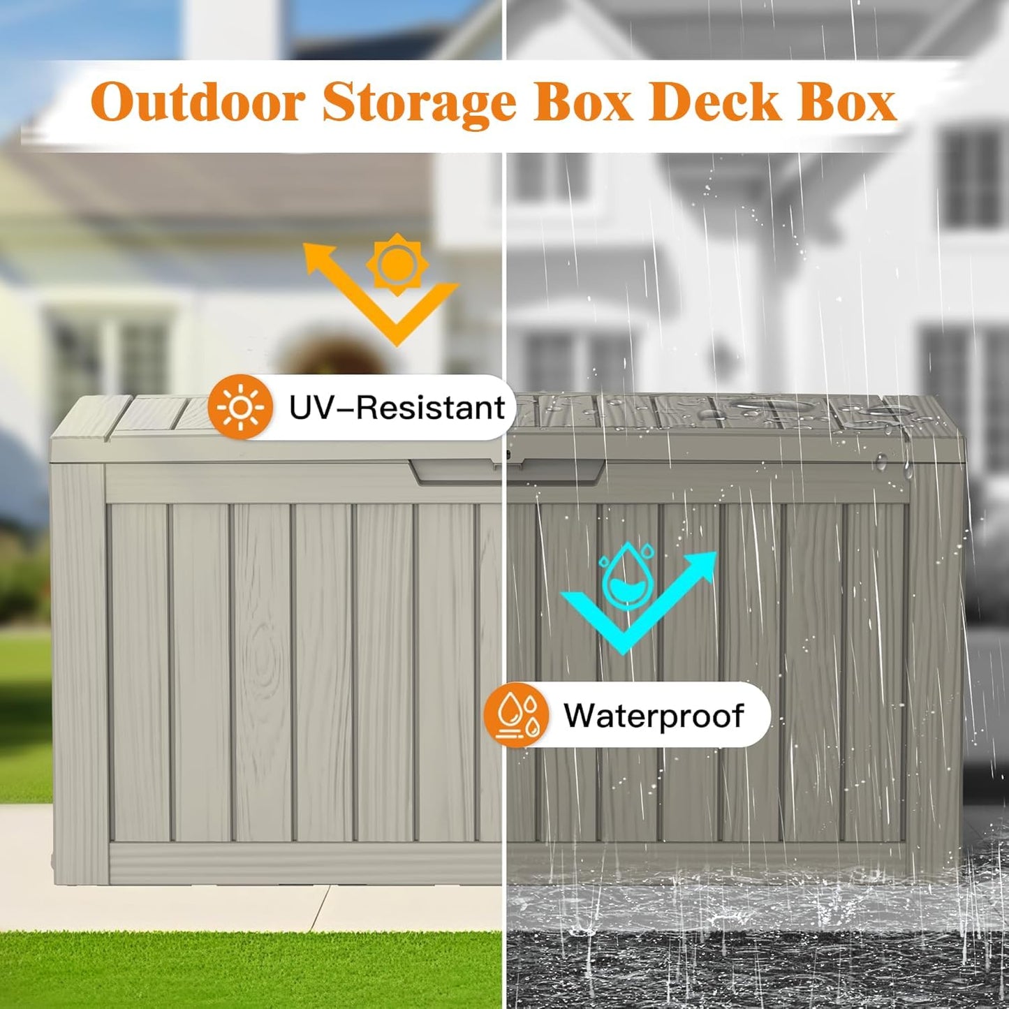 Outdoor Storage Box, 50 Gallon Waterproof Deck Storage Box, Lockable Patio Storage Bins for Package Delivery, Porch, Garden Tool, Cushions, Anti-Theft Weatherproof & UV-Resistant Parcel Drop Box