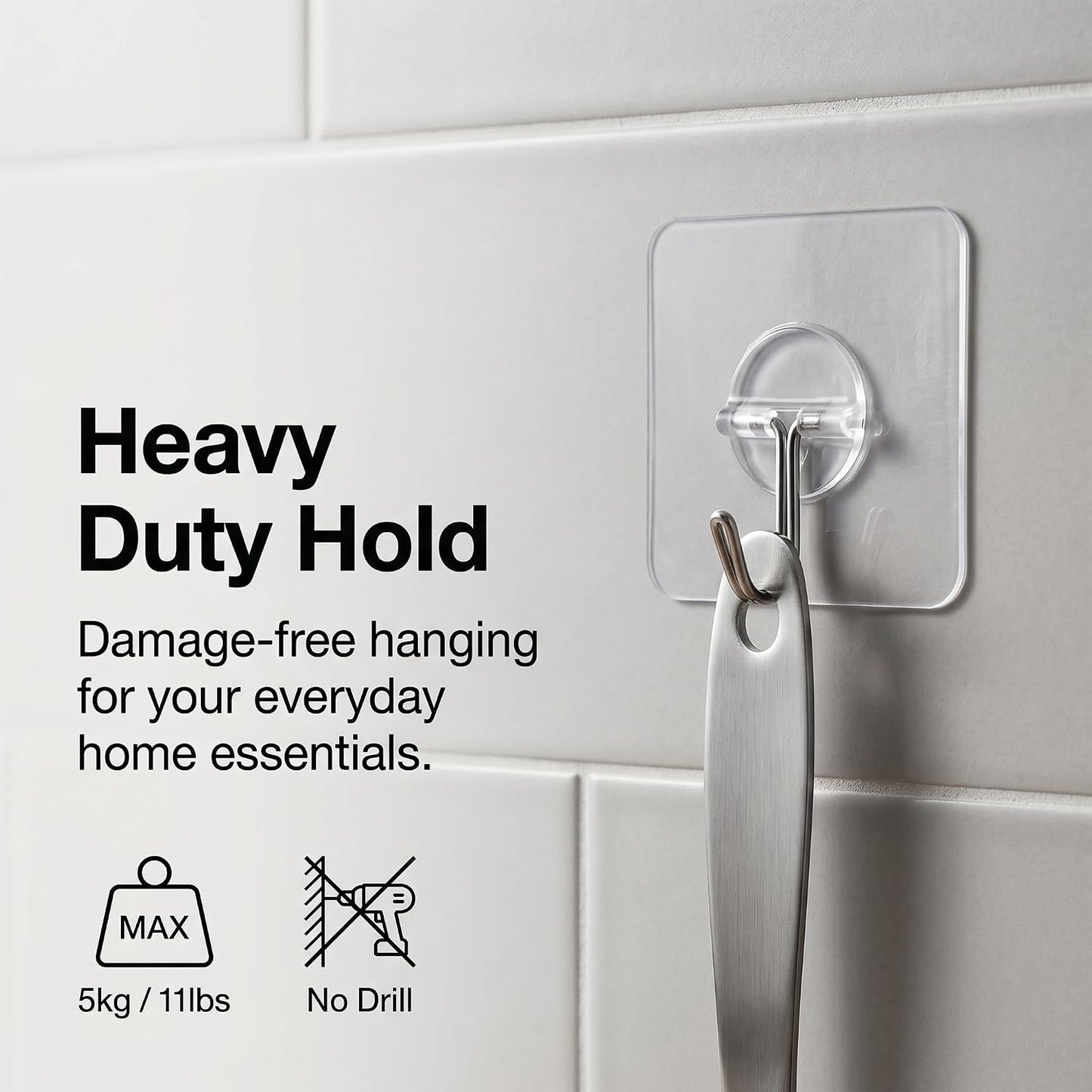 Adhesive Wall Hooks 12 Pack Heavy Duty Transparent Waterproof Hooks for Hanging Towels Coats Keys and Decor for Bathroom Kitchen Door Outdoor Use